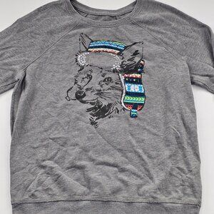Hollister Women's  Winter Fox Sequined‎ Sweatshirt Size Large